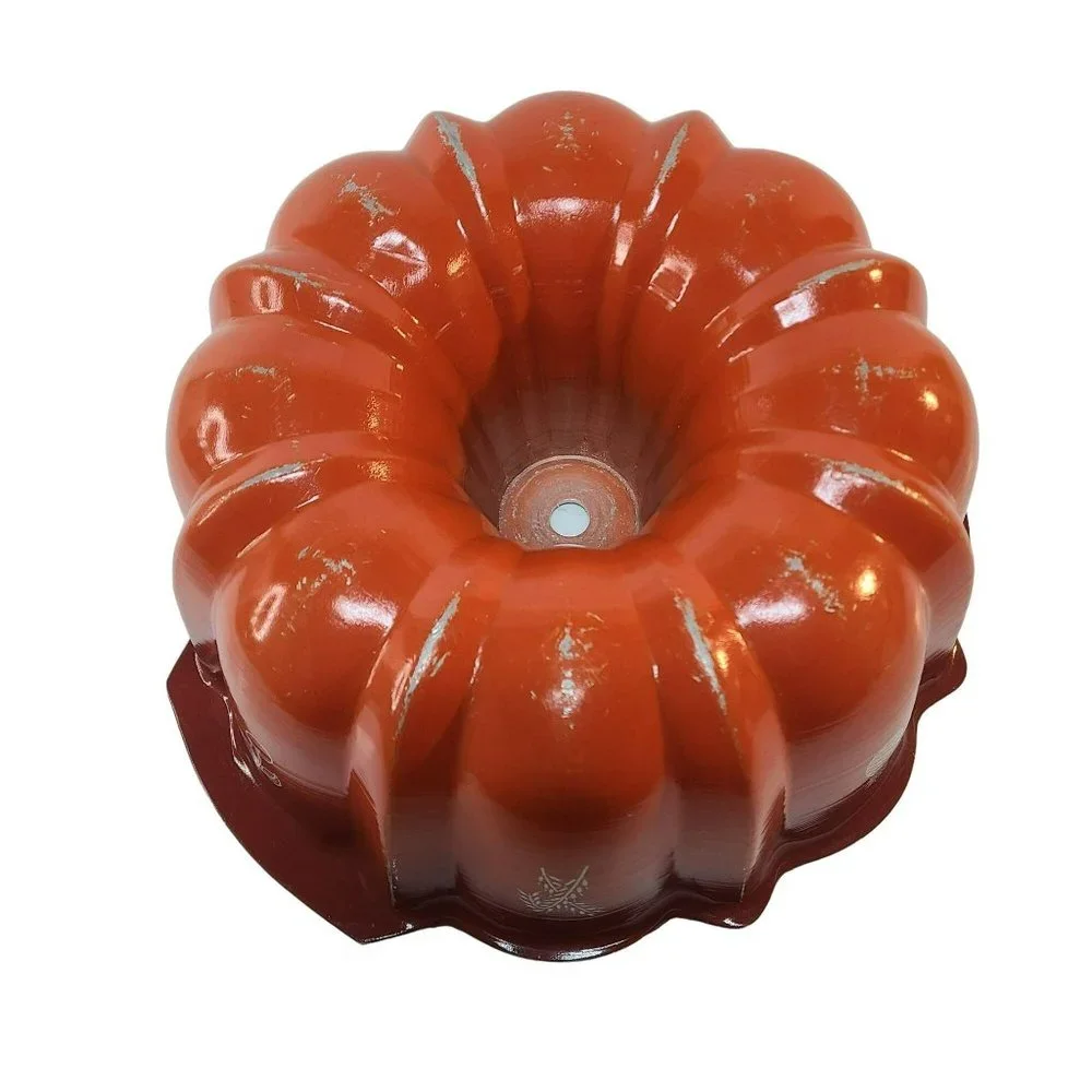Vintage Fruit Print Bunt Cake Pan Orange White